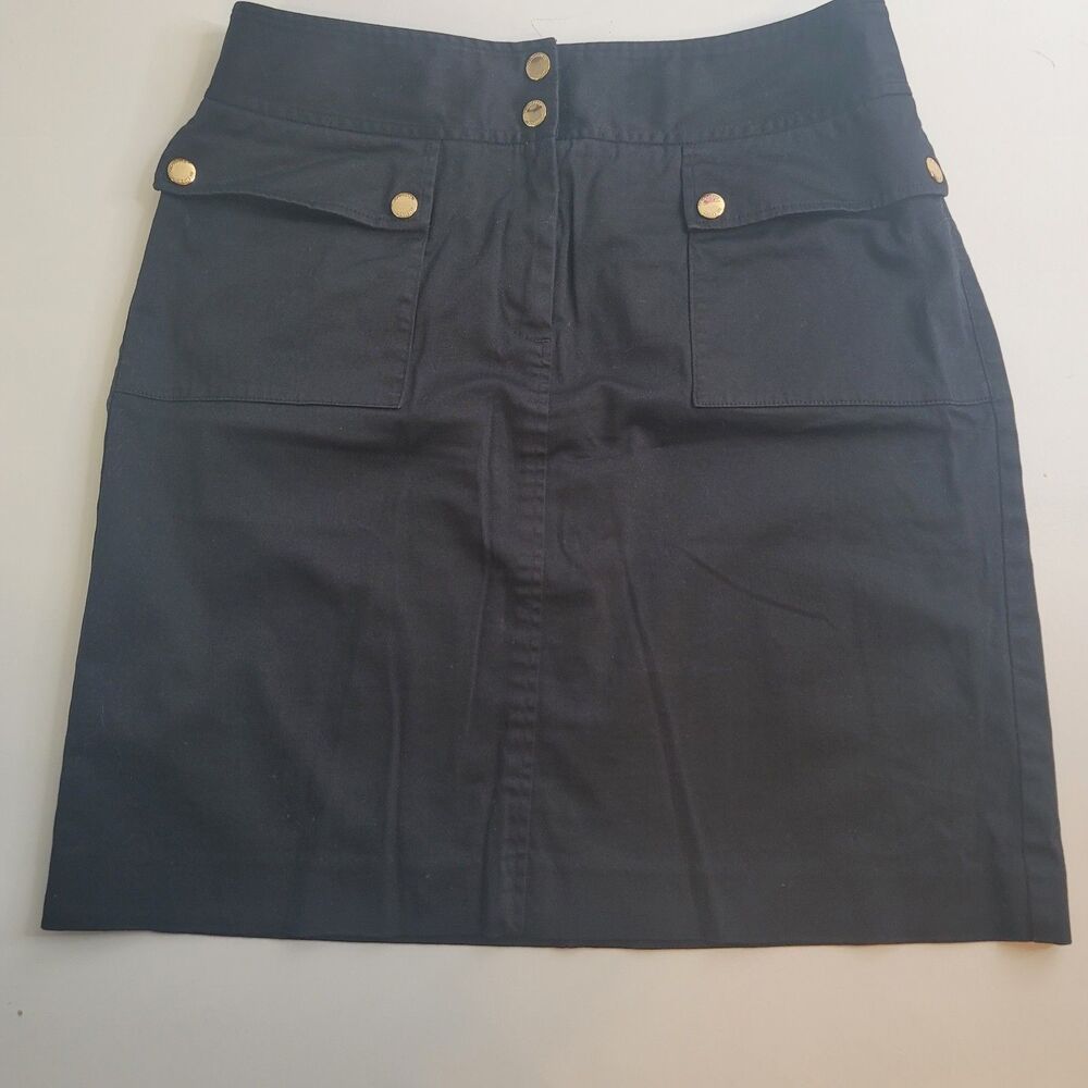 Black Utility Skirt Gold Snap Pockets Cotton Blend Career Size 6 Jones NY